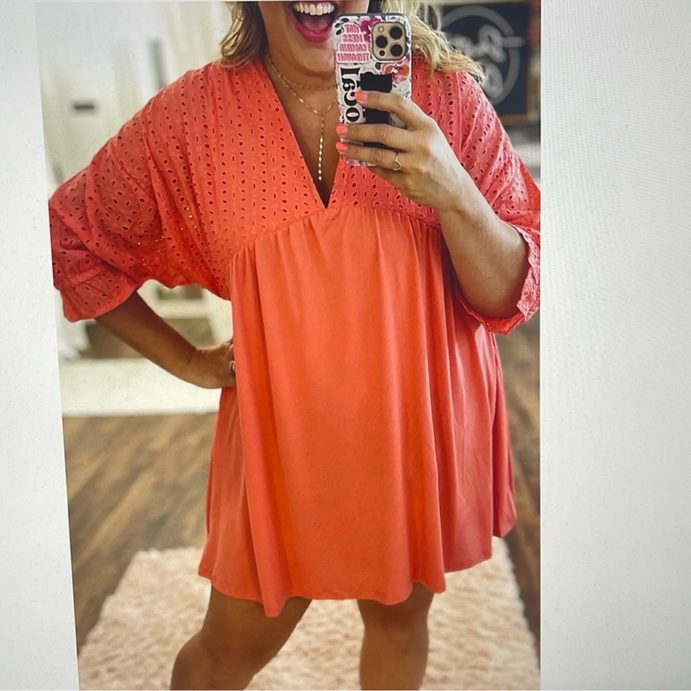 Coral Eyelet Women's Dress